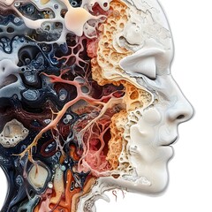 Psychedelic Cross-Section Head Illustration . Epilepsy Brain Concept on White Background


