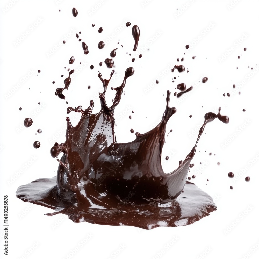 Poster dramatic chocolate splash against a pristine white backdrop showcasing dynamic movement and rich tex