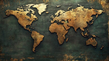 Antique World Map: A Vintage-Style Embossed Global Illustration