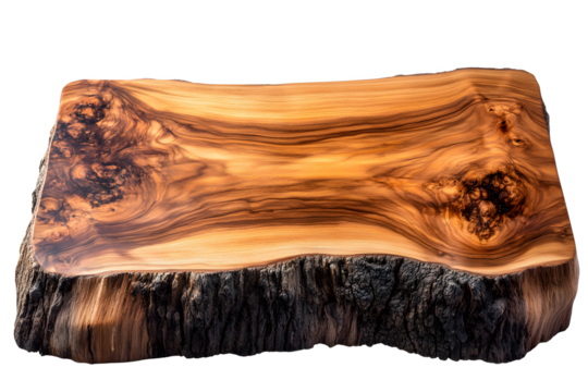 Polished Natural Wood Slab with Live Edge and Knots