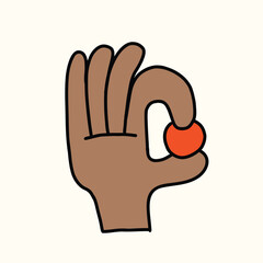 hand drawn hand holding golf ball cartoon illustration