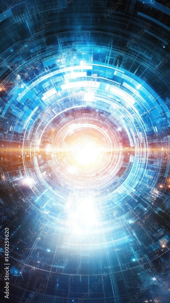 Poster abstract futuristic technology background with glowing light and circular network connection design 