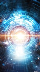 Fototapeta premium Abstract futuristic technology background with glowing light and circular network connection design concept for digital innovation and data transfer