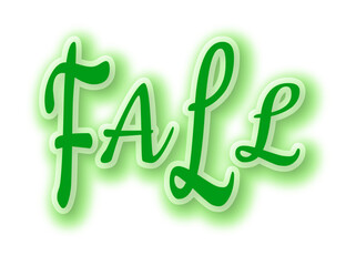 FALL Text Graphic with Green Leaf Design, Autumn Season Typography