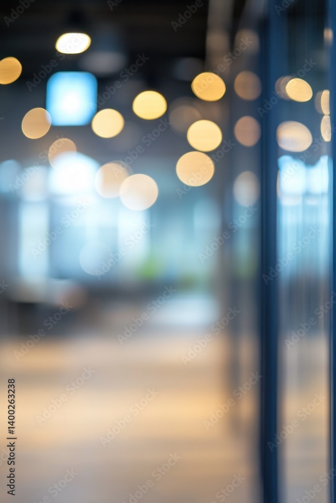 Poster abstract interior view of modern office space with blurred lights creating a serene and professional