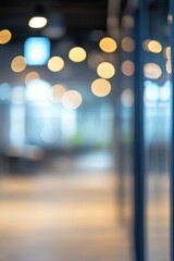 Abstract interior view of modern office space with blurred lights creating a serene and professional atmosphere perfect for background use