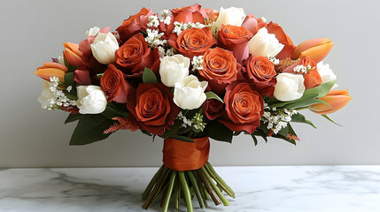 Fall bouquet of roses and tulips