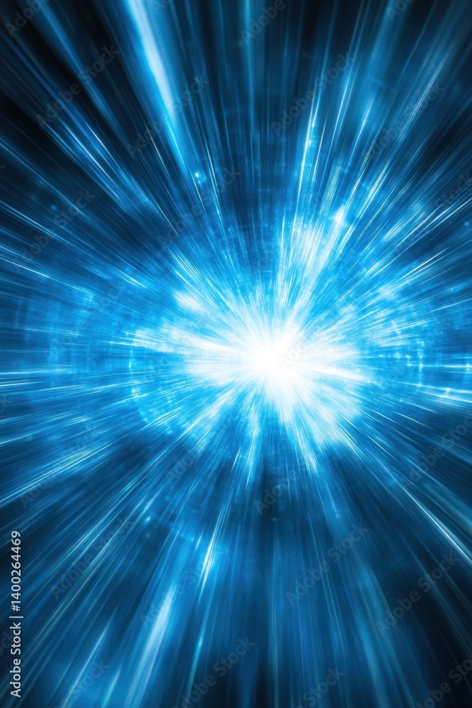 Poster radiant blue light burst emanating from a central point creating a sense of speed and energy backgro