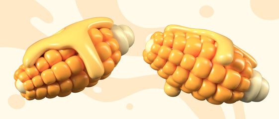 Realistic elote corn with melted butter. Baked cob, appetizing street food