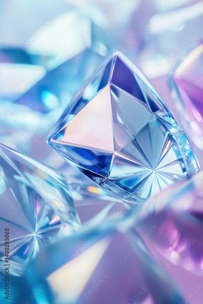 Poster captivating close up of sparkling diamond crystals with faceted surface reflecting light and creatin