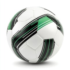 Fototapeta premium Isolated Soccer Ball on White Background with Black and Green Stripes
