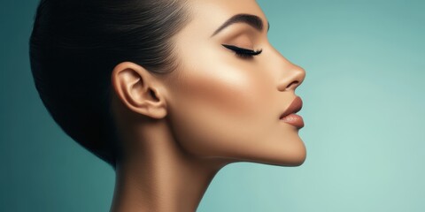 Fototapeta premium A close-up portrait of a woman showcasing her uniquely long nose.