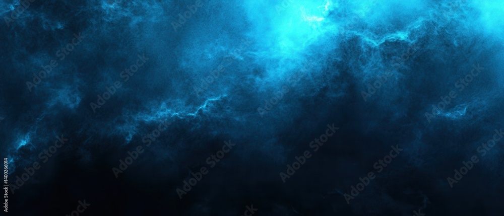 Poster ethereal teal nebula with cosmic energy and depth a captivating space scene with dark background and