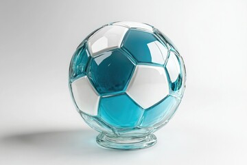 Naklejka premium Elegant Glass Soccer Ball Decoration with Blue and White Design