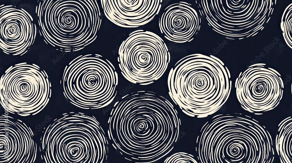 Poster swirling circles create a mesmerizing abstract pattern on dark backdrop