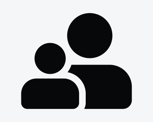 Parent and Child Stick Figure Human Shape Icon Father Son Family Black White Flat Outline Silhouette Care Caring Protect Adult Kid Old Man Young Boy Vector