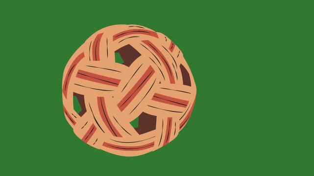 Takraw ball animation moving from left to right. Organic Flat Takraw Ball. sepak takraw ball made of rattan