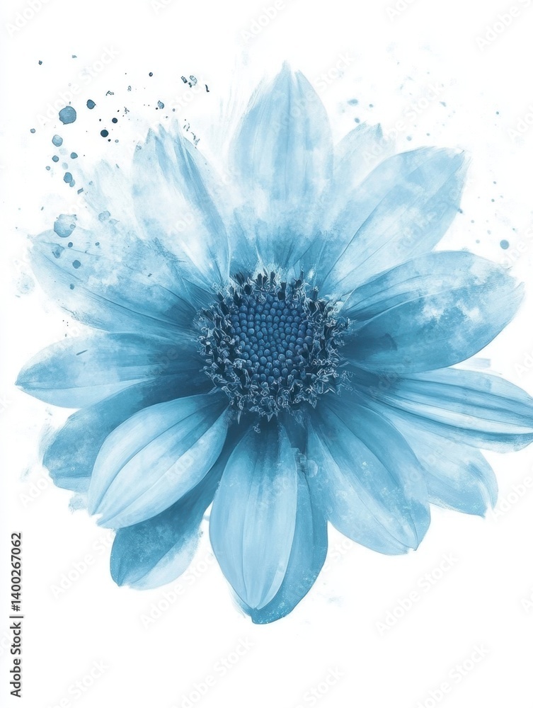 Poster artistic blue flower with watercolor effect on white background creating a serene and calming visual