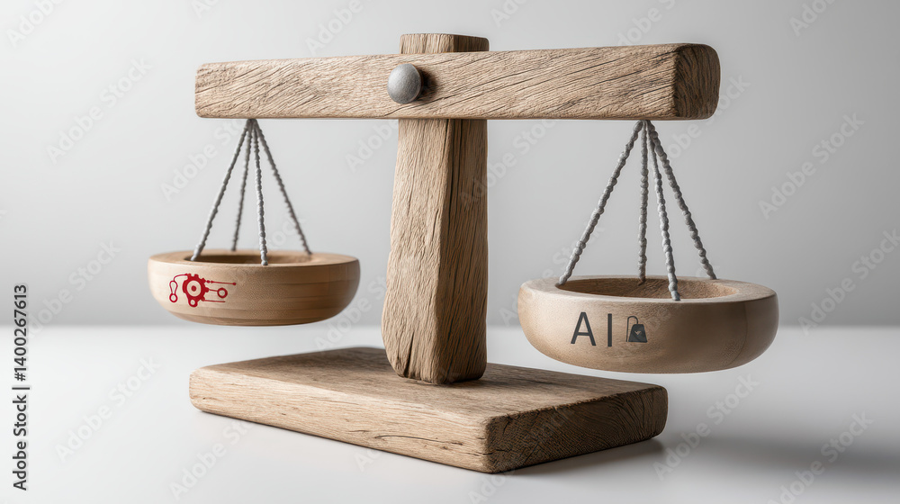 Poster exploring the balance between ai technology and ethical principles of justice and privacy