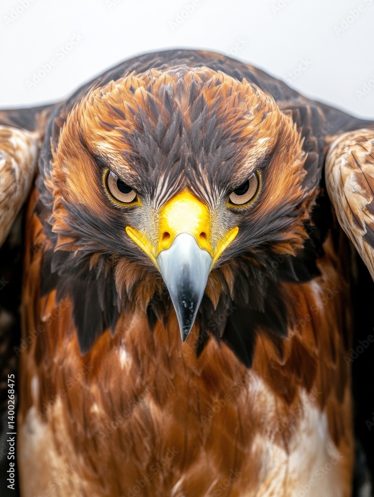 Poster majestic eagle displays its impressive wings and sharp gaze against a neutral background in a captiv