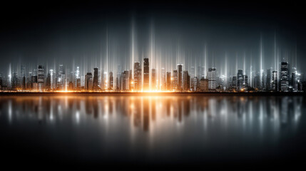 Fototapeta premium Futuristic city skyline showcases AI-powered data centers amid energy spikes and digital grids