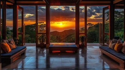 Fototapeta premium Tropical Sunset View from Luxury Lounge