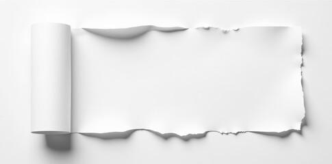 Fototapeta premium Close-up of torn paper edge on a white background, texture, background, tear