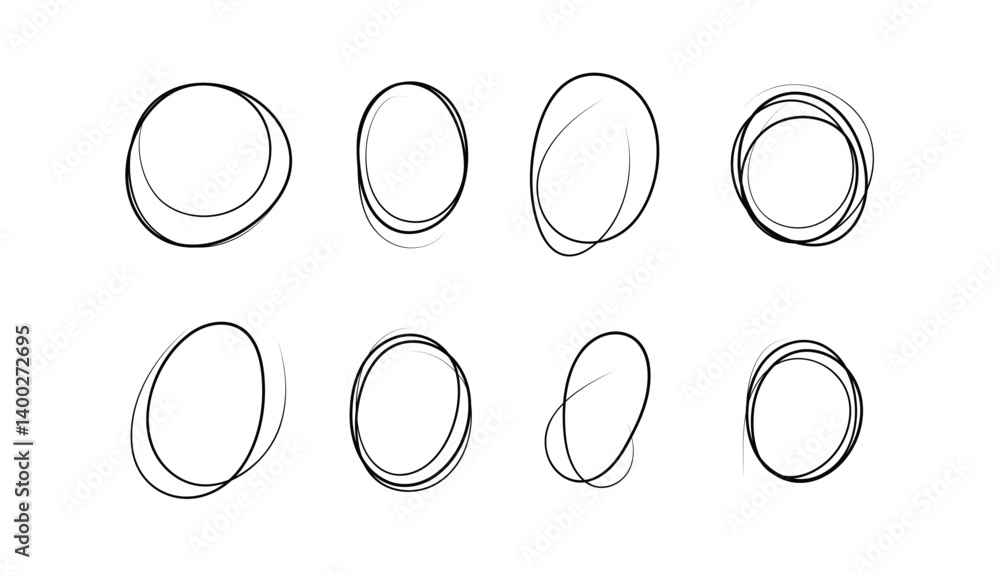 Aufkleber hand drawn ovals and circles set. set of hand drawn circle. ellipses in doodle style. sketch drawing