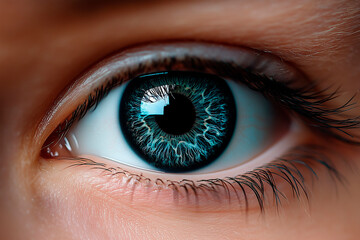 Fototapeta premium A close up of a blue eye with a black dot in the center 
