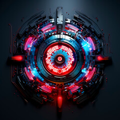 .Futuristic Sci-Fi Mechanical Device with Red and Blue LED Lights