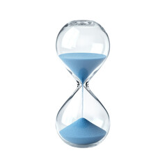 Elegant blue sand hourglass displayed upright with flowing sand showcasing the passage of time isolated on transparent background, cutout png