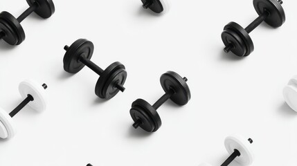Black and White Miniature Dumbbells Pattern on White Background