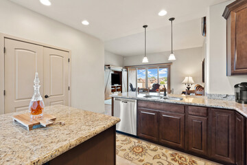 a home kitchen interior with counters 