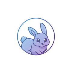 Fototapeta premium Cute cartoon rabbit illustration in a blue and purple circle