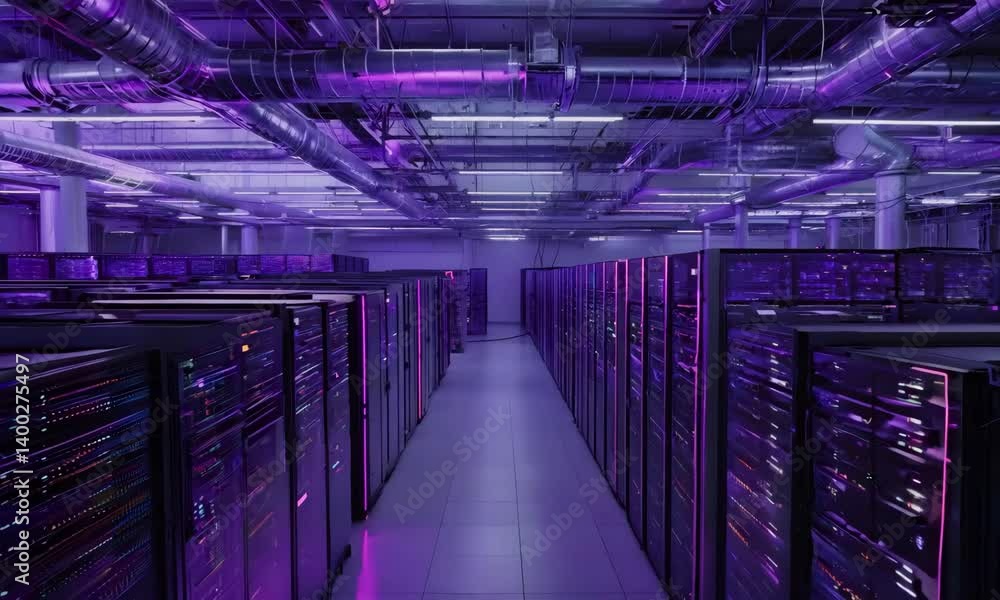 Poster quantum computing server room with led lights