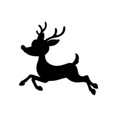 Silhouette of a leaping reindeer with antlers and a short tail against a white background