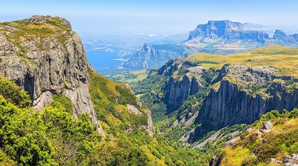 Majestic Mountain Panorama: A Breathtaking View of Serene Peaks and Valleys