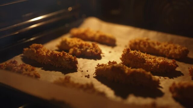 Baking chicken strips in the oven.