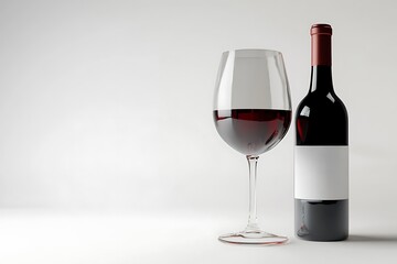 3D Render of a Glass of Red Wine with a Bottle Beside It Isolated on White Background