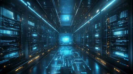 Futuristic server room corridor design