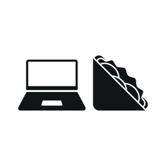 Laptop and sandwich set icon shows balanced workflow, casual meals, and cozy digital productivity moments.