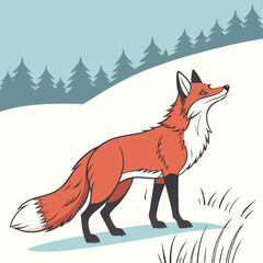 Obraz premium Cartoon Fox Vector For Winter Design Projects