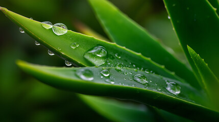 Water Droplets on Aloe Vera Plant Showcasing Natural Beauty and Freshness
