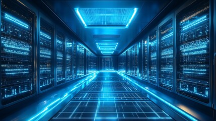 Futuristic server room corridor