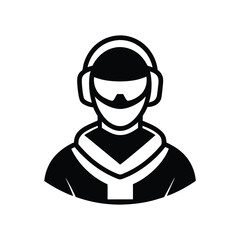 a black and white cyberpunk gamer with headphones.eps