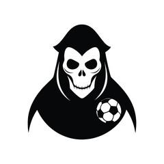 a black and white grim reaper holding a soccer ball.eps
