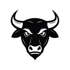 a black and white strong bull head with sharp horns.eps