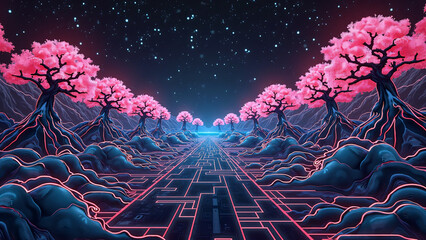 抽象背景　和柄×回路デザイン