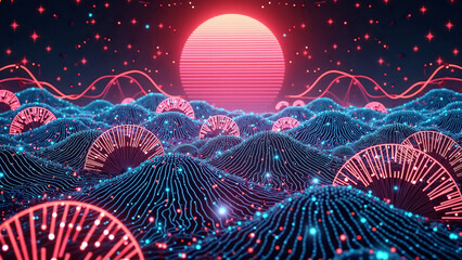 抽象背景　和柄×回路デザイン