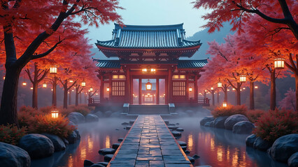 秋の静寂に包まれた寺院